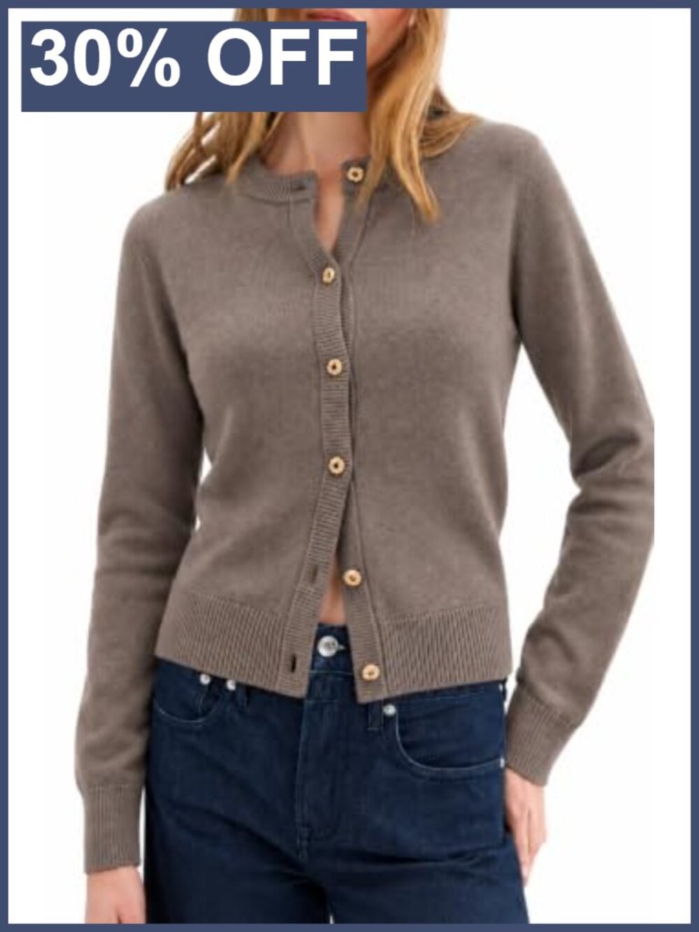 Cashmere Blend Chunky Button Up Cropped Cardigan Sweater Long Sleeve